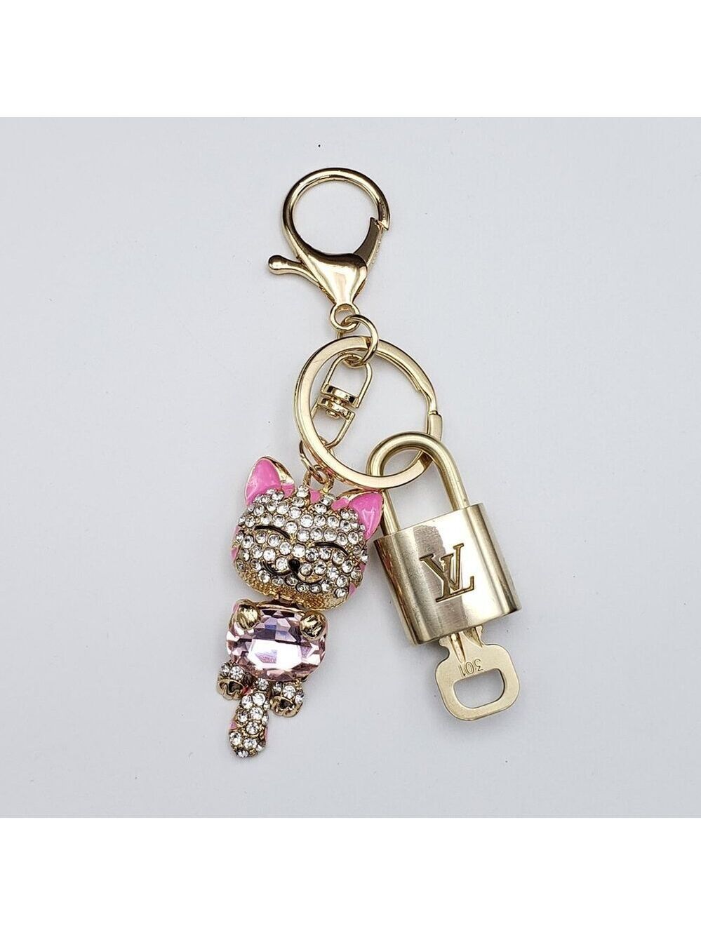 Authentic Louis Vuitton Lock & Key with Unbranded Cat Charm, Keychain